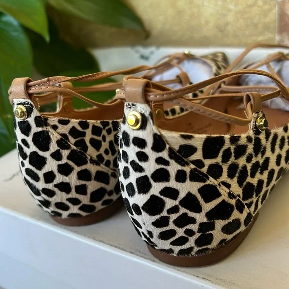 Halogen Women’s Leather Haowen Cheetah Print Fur Pointy Toe Strap Flats Size 7.5 - Picture 10 of 16